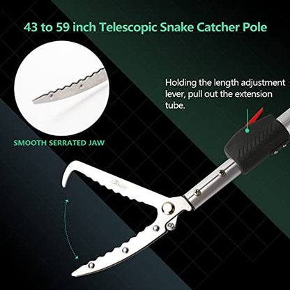 Snake Catcher Tongs Grabber Rattle Heavy Duty | with 43 inch to 59 inch Telescopic Pole