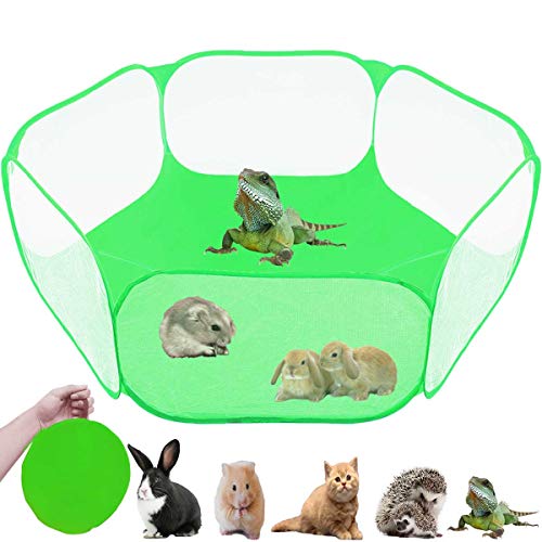 Small Animals Tent,Reptiles Cage,Breathable Transparent Pet Playpen Pop Open Outdoor/Indoor Exercise Fence,Portable Yard Fence (Cool Green) - color: Cool green