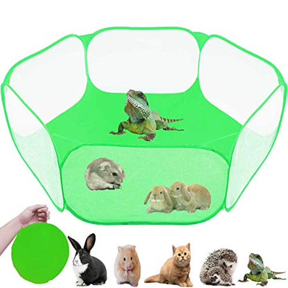 Small Animals Tent,Reptiles Cage,Breathable Transparent Pet Playpen Pop Open Outdoor/Indoor Exercise Fence,Portable Yard Fence (Cool Green) - color: Cool green