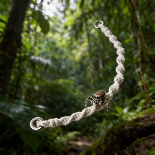 2 Pack Jumping Spider Rope Bridge Swings, Macrame Swing and Climbing Rope Set Habitat Decor, Handmade Jumping Spider Enclosure Accessories for Small Reptiles and Insects