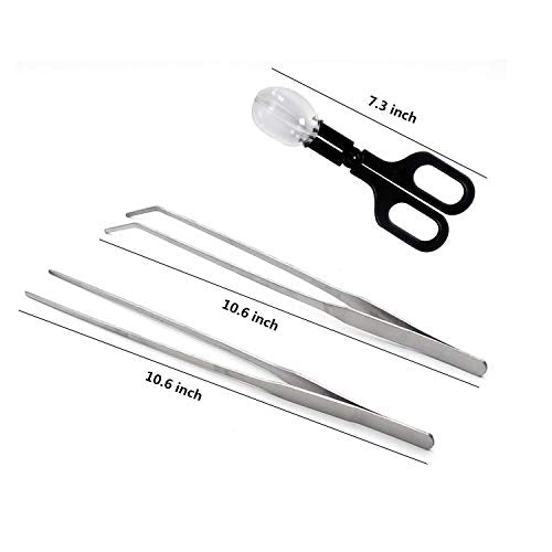 10.6 inch Reptile Feeding Tongs, 3 Pcs Tweezers Cricket Clamp Bug Scooper, Stainless Steel Straight and Curved Tweezers Set for Insects Lizard Turtle Snake Spider Frog Gecko Chameleon - size: 10.6 inch