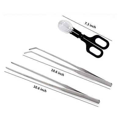 10.6 inch Reptile Feeding Tongs, 3 Pcs Tweezers Cricket Clamp Bug Scooper, Stainless Steel Straight and Curved Tweezers Set for Insects Lizard Turtle Snake Spider Frog Gecko Chameleon - size: 10.6 inch