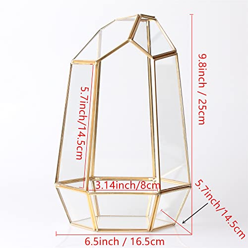 NCYP NO Door Gold Geometric Glass Terrarium for Succulent Air Plants | Irregular Terrarium Planter - Home Fairy Garden Small Decorative Display, Centerpiece - 6.5x5.7x9.8 Inches (No Plants)