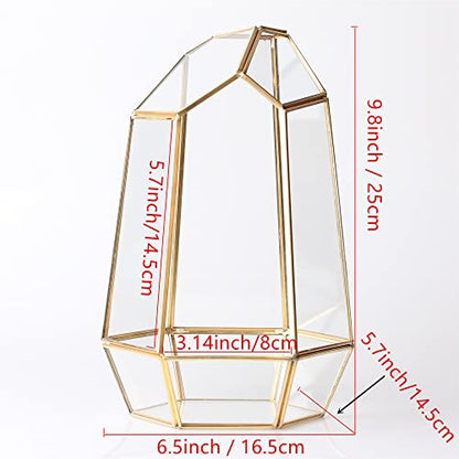 NCYP NO Door Gold Geometric Glass Terrarium for Succulent Air Plants | Irregular Terrarium Planter - Home Fairy Garden Small Decorative Display, Centerpiece - 6.5x5.7x9.8 Inches (No Plants)