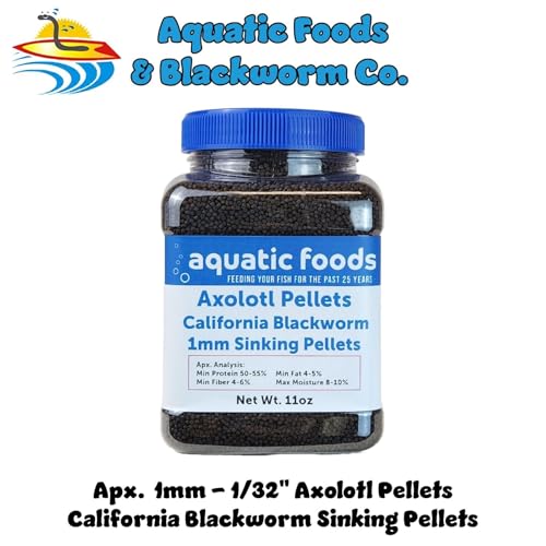Axolotl Blackworm Pellets. 1mm-1/32 Sinking California Blackworm Micro Pellets for Baby Axolotl, Frogs, Shrimp, Salamanders, Newts, Snails…11oz Jar