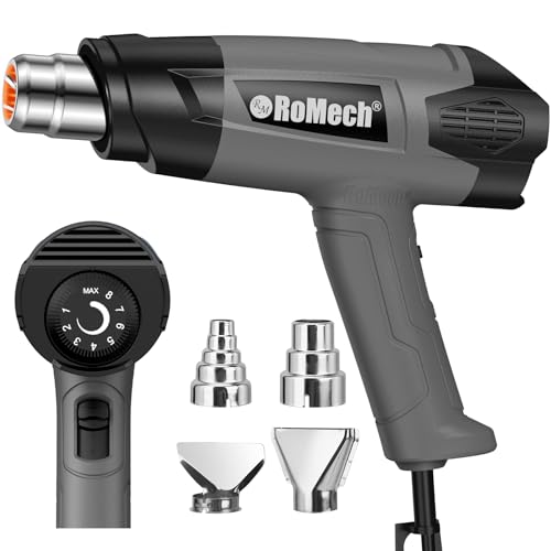 1500W Heavy Duty Heat Gun, Variable Temperature Control Hot Air Gun Kit with 2 Air Flow 120°F~1200°F and 4 Nozzles for Crafts Shrink Wrap (Gray) - color: Grey
