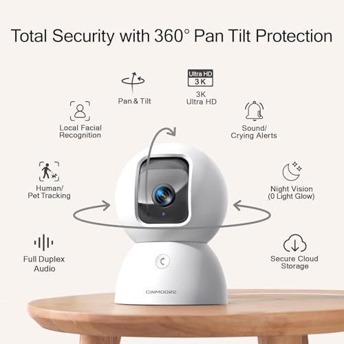 Upgraded 3K Security Camera Indoor, Free Time Lapse, AI Tracking & Face ID, PTZ 5G WiFi Dog/Pet/Baby Monitor Cameras for Home Security, Color Night Vision, Full Duplex 2-Way Talk - style: 3K Cam 1pack