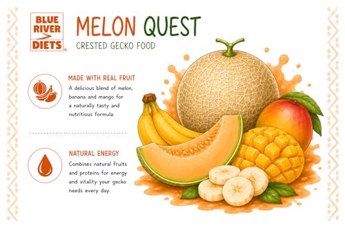 Blue River Diets Complete Crested Gecko Food for Crested Geckos | All-Natural Gecko Food Made in the UK | 2.10oz Melon Quest | 69% Real Fruit