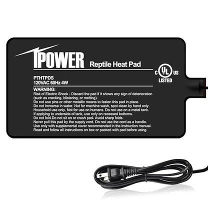 iPower 4x7 Inch Reptile Heating Pad, Under Tank Heater Terrarium Warmer Heat Mat for Turtles, Lizards, Frogs, Snakes, Safe & Energy-Efficient - color: Black/Heat Pad, size: 4" x 7"