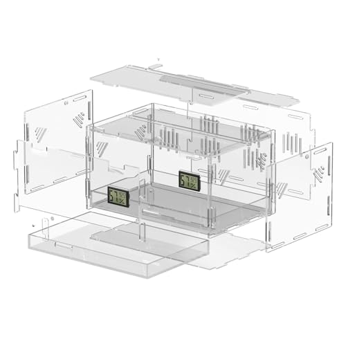 Reptile Terrariums with Temperature Hygrometer, 11.8"x7.9"x5.9" Acrylic Breeding Box Terrarium Cage Tank for Small Reptile Insect Home Office (Terrestrial) - size: Terrestrial--M (Tray)