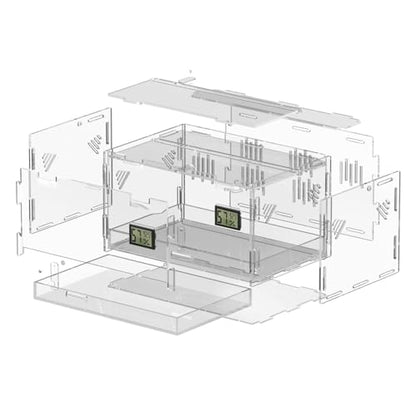 Reptile Terrariums with Temperature Hygrometer, 15.7"x9.9"x7.1" Acrylic Breeding Box Terrarium Cage Tank for Small Reptiles, Insects, Home Office (Terrestrial) - size: Terrestrial--L (Tray)