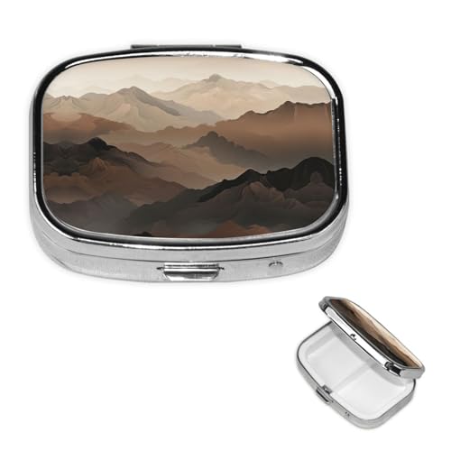 Square Round Pill Case Smoky Mountains Pill Box Daily 2 Compartment Travel Pill Container for Pocket Purse Portable Medicine Cod Liver Oil Storage Box 2 Times a Day Pill Organizer - color: Smoky Mountains