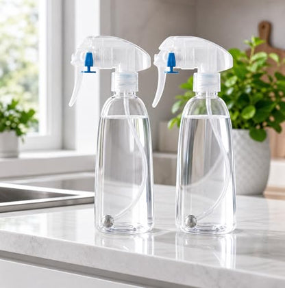 2 Pack 6.8 oz Small Plastic 360 Spray Bottles, Refillable Bottles for Hair, Cleaning, Plants and BBQ, Travel-Friendly Containers(Clear)