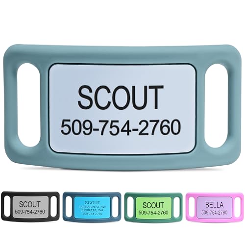 GoTags Silent Dog Tag, Personalized Engraved Silicone and Cat Pet ID Tags | Soundless Quiet Slide On Nameplate for Collars with Name and Number, No More Jingling Tags (Teal, Large) - color: Original Teal, size: Large (Pack of 1)