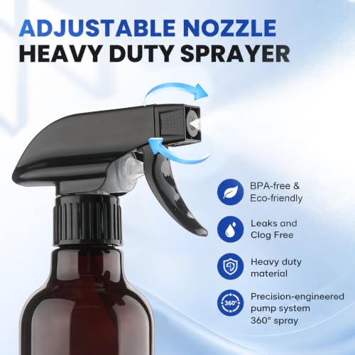 12oz Glass Spray Bottles 2 Pack, 360° Any-Angle Spraying - color: brown