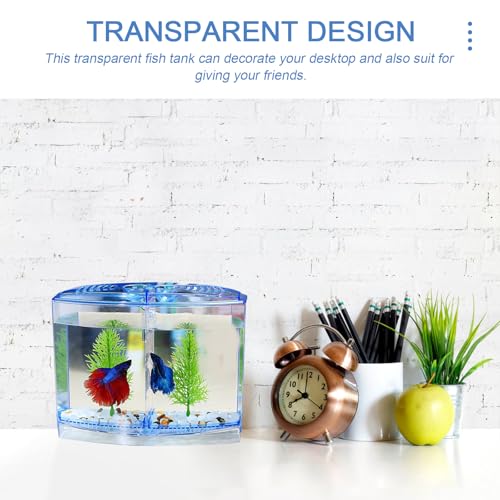 Mipcase Acrylic Mini Fish Tank Transparent Desktop Aquarium 7.08 X 5.51 X 3.54 in Small Breeding Tank with 2 Luminous Aquatic Plants for Goldfish Home Decor Bedroom Porch Desk
