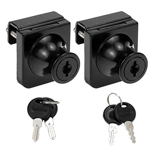 Showcase Lock for 0.2-0.3 inch Glass, 2 Sets Black, 1.38 x 1.26 Inches | Clamping Type for No Drill, Key Different, Door to Board Mounting, Made of Zinc Alloy, for Display Cabinet or Jewelry Case - color: Black, size: 1.38 x 1.26 Inch, style: Key Differen