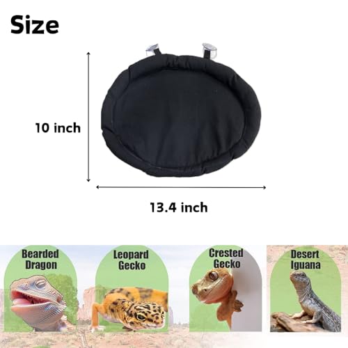 Bearded Dragon Bed Soft Mat with Suction Cup for Travel, Black | Sleep Cushion, Washable, Reptile Tank Accessories, Small Animal Carrier, For Lizard Leopard Gecko