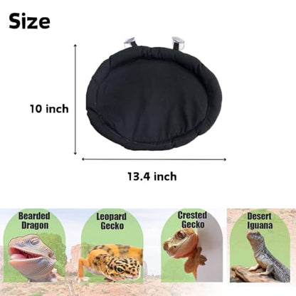 Bearded Dragon Bed Soft Mat with Suction Cup for Travel, Black | Sleep Cushion, Washable, Reptile Tank Accessories, Small Animal Carrier, For Lizard Leopard Gecko