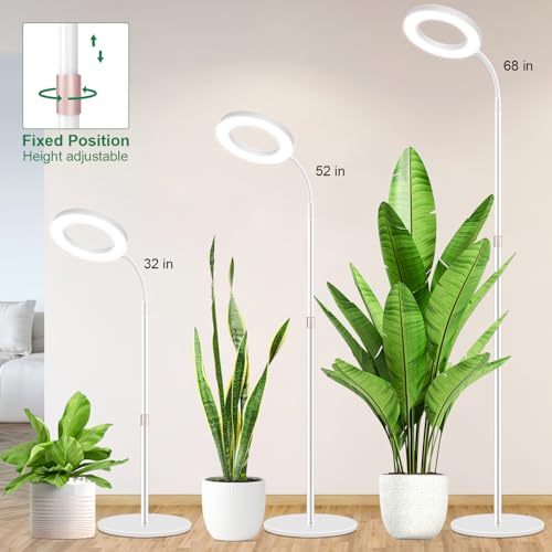 LBW Grow Light with Stand for Indoor Plants, Adjustable Height up to 68", Full Spectrum Grow Light for Large & Tall Plants, Auto Timer 6/8/12/16H, 5-Level Dimmable, 3 Lighting Modes - size: 1 Head 6.3" White