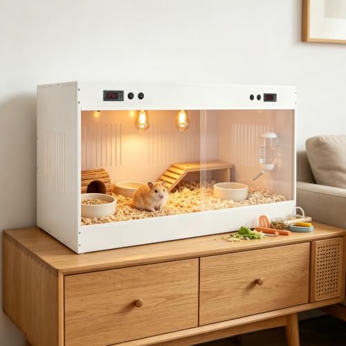 Reptile Tank Enclosure 39.4x19.7x19.7in, Dual Zone Temperature Control Reptile Terrarium with Digital Thermostat (32-210℉), PVC & Acrylic Snake Tank with E27 Sockets (White)