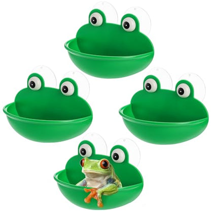 Hiceeden 4 Pack Frog Habitat with Suction Cup, Cute Frogs Fish Tank Decor, Plastic Soup Dish, Tree Frog Aquarium Terrarium Accessories for Toad, Tadpole
