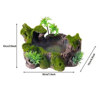 QIRMIZI Reptile Decor, Plastic Reptile Platform with Artificial Plants - Basking Habitat Decor for Lizard, Turtle, Frog, Snake