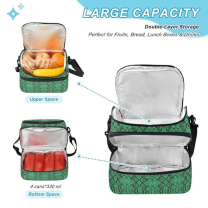 Emelivor Snake Insulated Lunch Bag Container Tote for Men | 8L Double Deck,Large Lunch Box with Shoulder Strap,Thermal Meal Prep Cooler,Suitable for School Work Picnic Office Travel