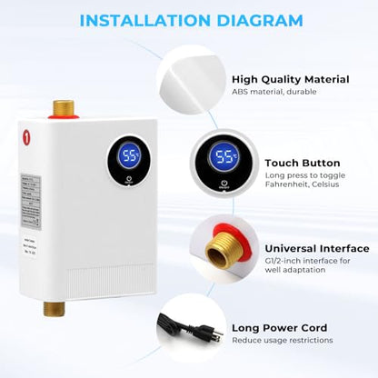 Tankless Water Heater Electric 110V, 3000W Under Sink Instant On Demand Hot Water Heater, Portable Mini Water Heaters with Digital Display for Kitchen Bathroom RV