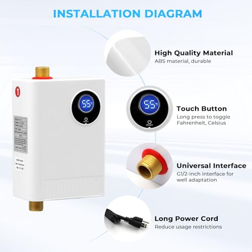 Tankless Water Heater Electric 110V, 3000W Under Sink Instant On Demand Hot Water Heater, Portable Mini Water Heaters with Digital Display, Small Portable Hot Water Heater for RV Kitchen Bathroom
