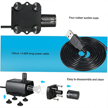 Decdeal Submersible Water Pump Aquarium Fountain DC 5V 4.8W 300L/H Lift | with Flow Adjustment Function and USB Interface