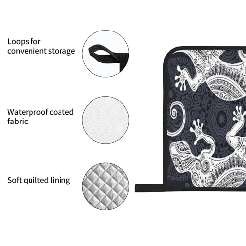 Gecko Lizard Abstract Reptile Animal Herpetology1 4-Piece Oven Mitts and Handle Covers Set - Heat Resistant Baking Gloves for Kitchen BBQ Grilling
