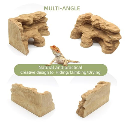 Reptile Hide Shale Scape Step Ledge Backdrop, Reptile Corner Rock Basking Platform Cave Hideout Tank Accessories Decorations, Great for Reptiles, Amphibians, Leopard Gecko, Snake, Frogs, Turtle - style: Medium-9.6*4.9*4.9