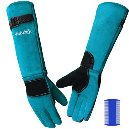 Animal Handling Gloves, Bite Proof for Cats, Scratch Resistant | for Dogs, Cats, Birds, Reptiles, Vet, Grooming & Wildlife Rescue, 23.6-inch Full Forearm, Thickened Leather, Fits Large Hands