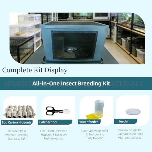 Large Ventilated Cricket Keeper Container with Water Feeder, Feeding Dish, Feeding Clamp and Egg Carton Hides