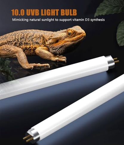 2 Pack 12 Inch T5 Reptile UVB Light Tube 8W 10.0 UVA UVB Reptile Bulb Tropical Desert Lighting for Bearded Dragon Chameleon Lizard Turtle Tortoise - size: 10.0 UVB 2-Pack