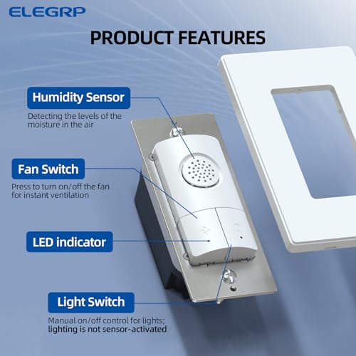 ELEGRP Dual Combination Humidity Sensor Switch with Light Control, Exhaust Fan Automate Ventilation, Moisture Control, Air Circulation for Bathroom, Ground Wire Required, Single Pole, White, 2 Pack - style: Fan & Light Control