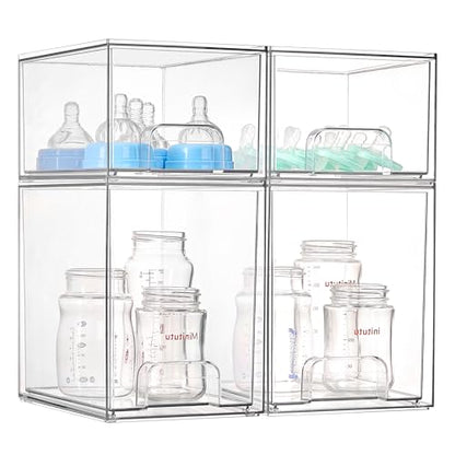 Vtopmart 4 Pack Baby Bottle Organizer Set, Stackable Storage Drawers Ideal for Kichen Countertop, Vanity, Bathroom, Cabinet, Pantry Organization - style: 2 Small+2 High