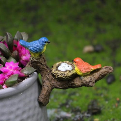 Miniature Birds Perched on Branch Flower Pot Hugger Figurines, Mini Resin Sculpture Outdoor Statues for Planter Pot Terrarium Fish Tank Edge Bonsai Crafts Decor Fairy Garden Accessories
