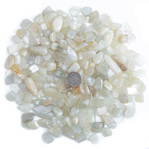 ZenQ 1 lb Crystal Chips, Tumbled Stone Chips for Crafts | Polished, Undrilled Gemstones for Resin Art, Vase Filler, Plant Decor, Candle Making, and DIY Projects - color: White Mooonstone 0.2"- 0.6"