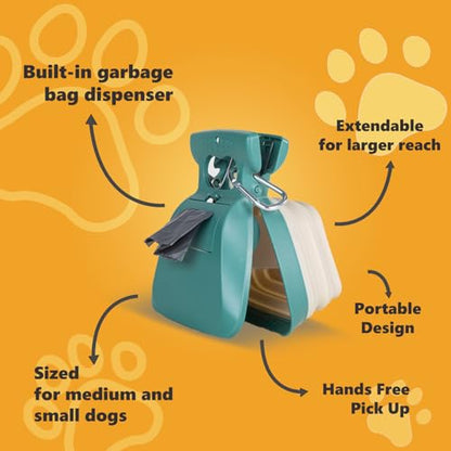 Medium Pooper Scooper, Portable and Handheld Size for Walking Large and Small Dogs Outside Yard or Travel Outdoors, Pup Poop Scoop with Container and 30pcs Pet Waste Bag Attachment - size: Medium