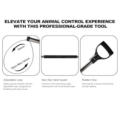 92" Animal Catch Pole Wildlife Control Tool Noose Holder Net Kit | for Dogs Feral Cat Raccoons Hog Pig Fox Coyote Bulldog Wolf Goat Lizards Boar Bichon Calf Piglet Gator