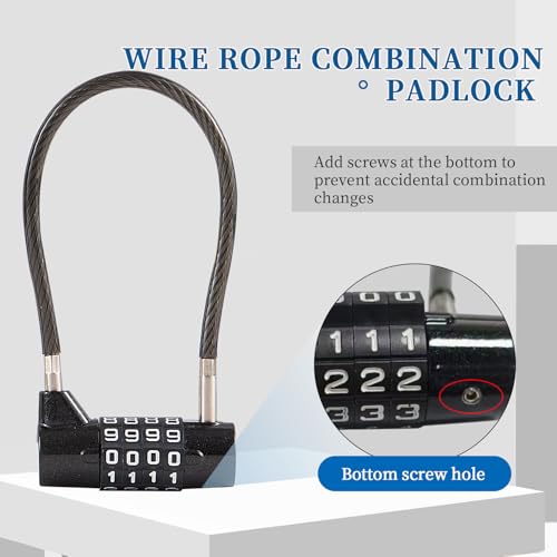 Combination Lock with Long Cable Durable Flexible 4 Digits Combo Locks 7.5” Locker Lock for Gym Locker School Cabinet Barn Gates/Sheds/Pet Cages Backpack Suitcase (7.5") - size: 7.5" Black