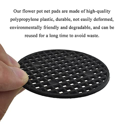 HAHIYO 50PCs 2.2Inch/5.5Cm Black Round PP Plastic Flower Pot Hole Mesh Pad Bottom Grid Mat Bonsai Drainage mesh Hole Screens Gasket Prevent Soil Loss Breathable Gasket Drainage Netting for Bonsai - size: Round-2.2In-50P