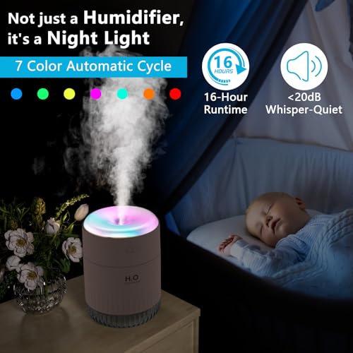 SZO Plant Humidifier Indoor, 500ml Soft Pink with Colorful Lights | Small Humidifiers for Plants, Travel, Bedroom, Office Desktop, Baby Room - color: Soft Pink 2.0