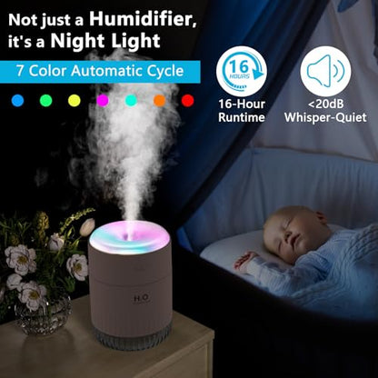 SZO Plant Humidifier Indoor, 500ml Soft Pink with Colorful Lights | Small Humidifiers for Plants, Travel, Bedroom, Office Desktop, Baby Room - color: Soft Pink 2.0