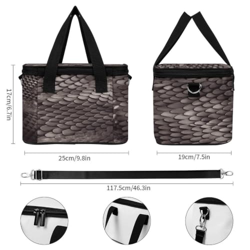 Classic Snake Skin Insulated Cooler Bag Lunch Bag Lunchbox | 600D Waterproof Oxford Insulated Lunch Bag leakproof Portable Cooler Tote Bags Reusable Lunch Bag for picnic camping travel
