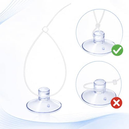 JJUNW 40 Pcs Aquarium Suction Cups, Fish Tank Suction Cups with Zip Ties | Adjustable Cables Set Fish Tank Tools for Holding Airline Tubing Decorations Shrimp Nests and Reptile Hammocks