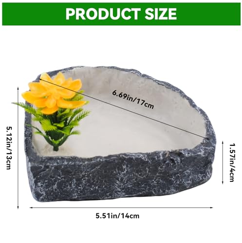 Reptile Corner Food Bowl Water Dish,Snake Feed Dish with Artificial Plant Reptile Water Bowl Terrariums for Bearded Dragon Tortoise Chameleon Hermit Crabs Turtle Leopard Gecko Frog