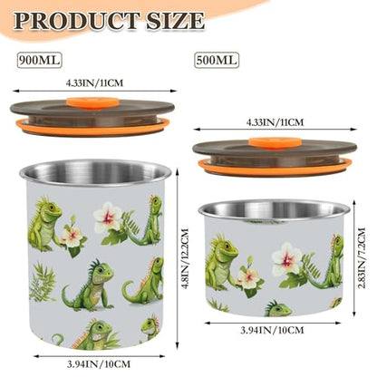 Food Storage Containers With Lids Stainless Steel Storage Containers For Snacks Candy Stackable Push Button Seal Container 30oz Cartoon kawaii-style Green Iguana Reptile Gray